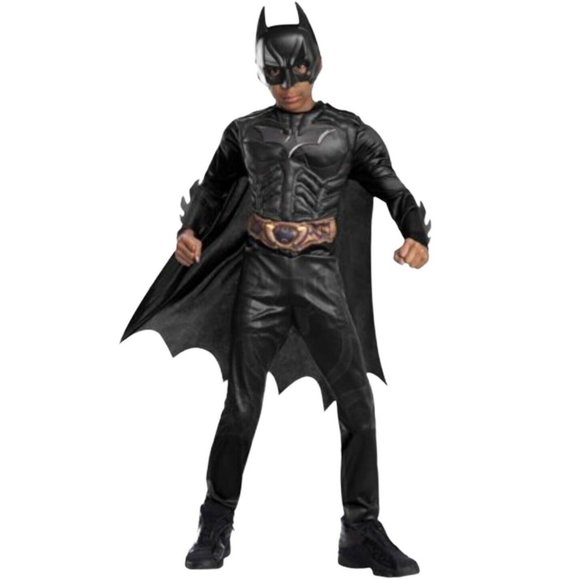 Boys Muscle Chest BATMAN Costume Size Sm 4/6 Med 8/10 Jumpsuit Cape Mask NWT - Picture 1 of 2